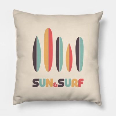 Retro Sun And Surfing Surfingboard Throw Pillow Official Surfing Merch