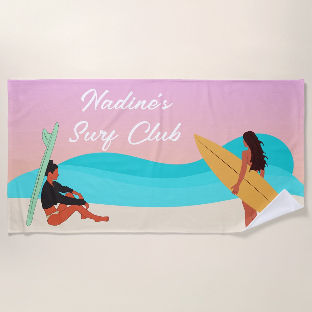 beach surf club ocean wave surfers custom name beach towel r5ae5e15a4d06487f94115034bdbf9486 eapi5 1000 - Surfing Gifts