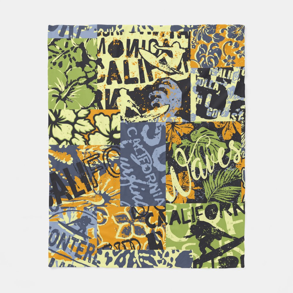 california surfing silhouette with floral element fleece blanket rcdeb6a95dbdd4bd5aa99a934a65ecf1b zke88 1000 - Surfing Gifts