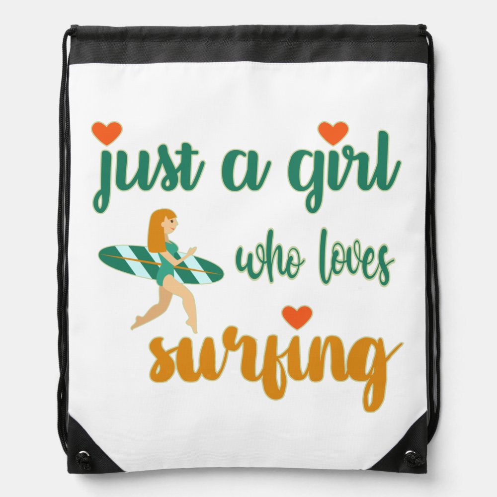 cute summer quote just a girl who loves surfing drawstring bag - Surfing Gifts