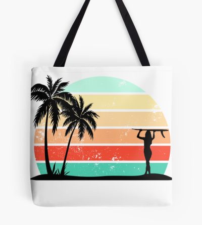 Surfinger Girl Vintage Sunset With Palm Tree Tote Bag Official Surfing Merch