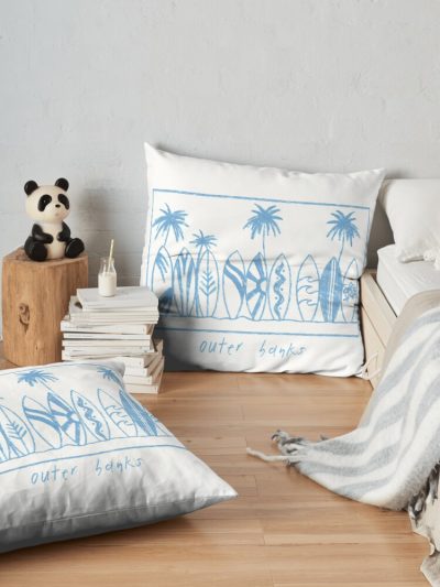 Outer Banks Surfing Palm Tree Throw Pillow Official Surfing Merch