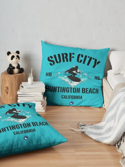 Surfing City - Huntington Beach Throw Pillow Official Surfing Merch