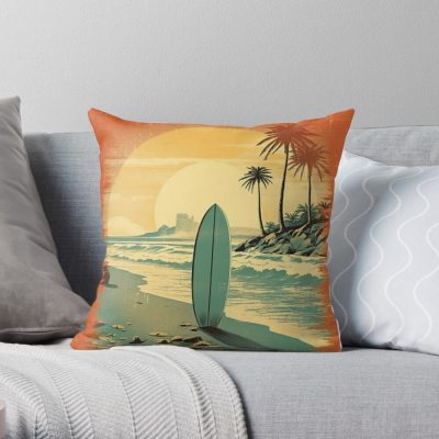 Surfing Holiday Vintage Throw Pillow Official Surfing Merch