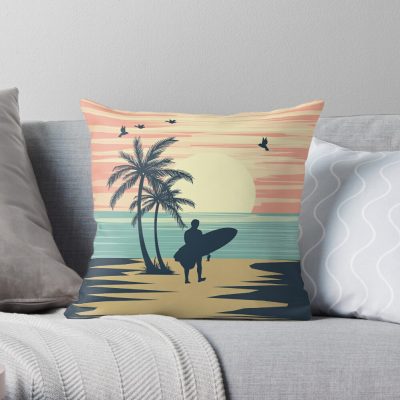 Surfingboards Vintage Retro Style Surfing Perfect Beach Souvenir Throw Pillow Official Surfing Merch