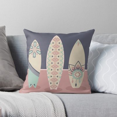 Boho Surfingboards Throw Pillow Official Surfing Merch