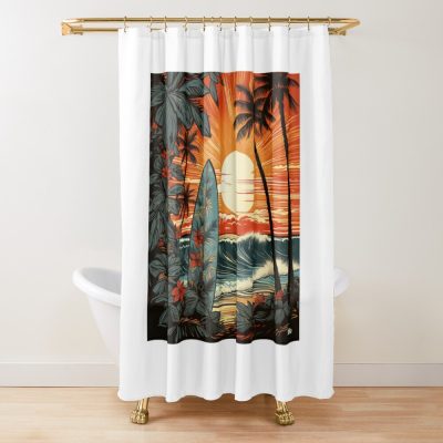 Surfingboard By The Sea Shower Curtain Official Surfing Merch