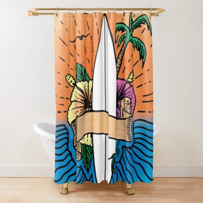 Surfing Love Life Shower Curtain Official Surfing Merch