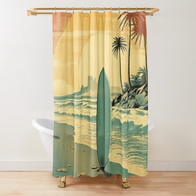 Surfing Holiday Vintage Shower Curtain Official Surfing Merch