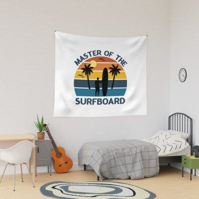 Surfinger Surfingboard Summer Beach With Palm Trees Tapestry Official Surfing Merch