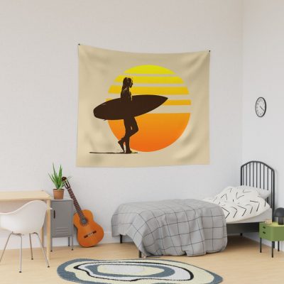 Golden Sunrise Surfinger Girl Tapestry Official Surfing Merch