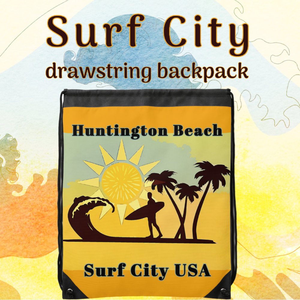 huntington beach ca surf city usa drawstring bag r 7sf3ad 1000 - Surfing Gifts