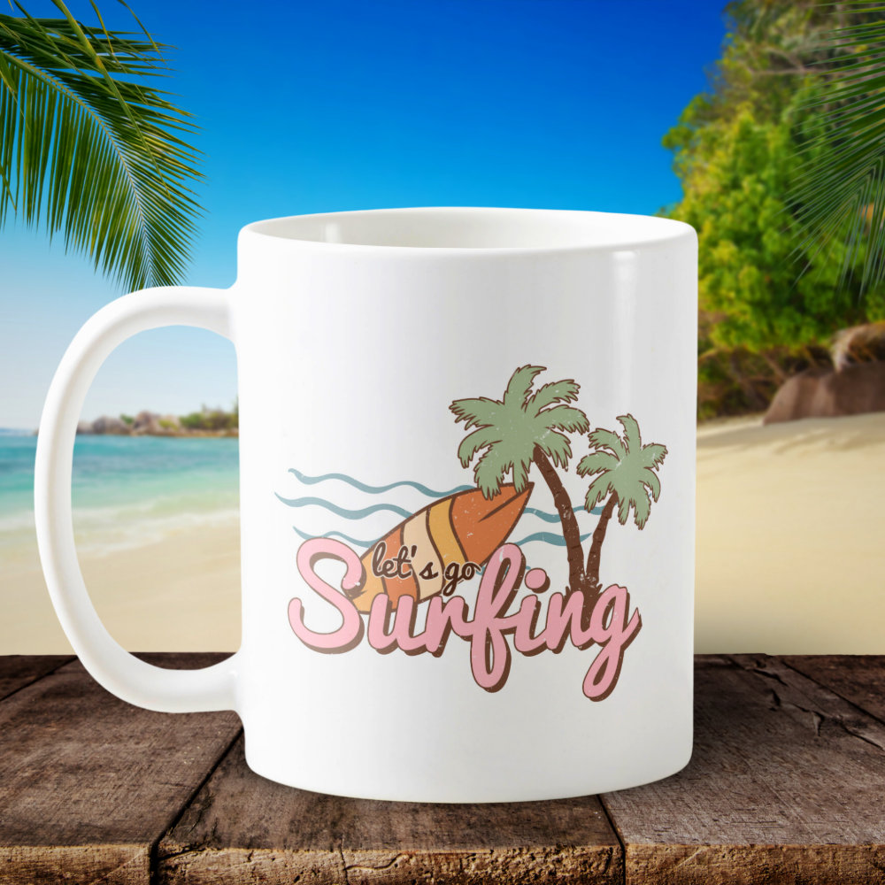 lets go surfing summer surf board coffee mug - Surfing Gifts