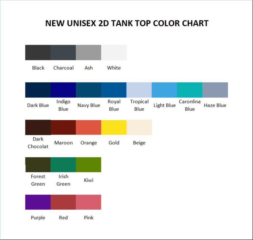 tank top color chart - Surfing Gifts