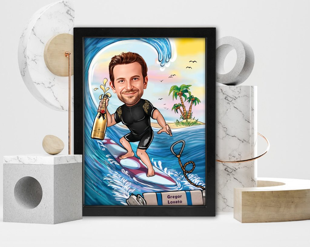 Surfinger Caricature Drawing Personalized Poster