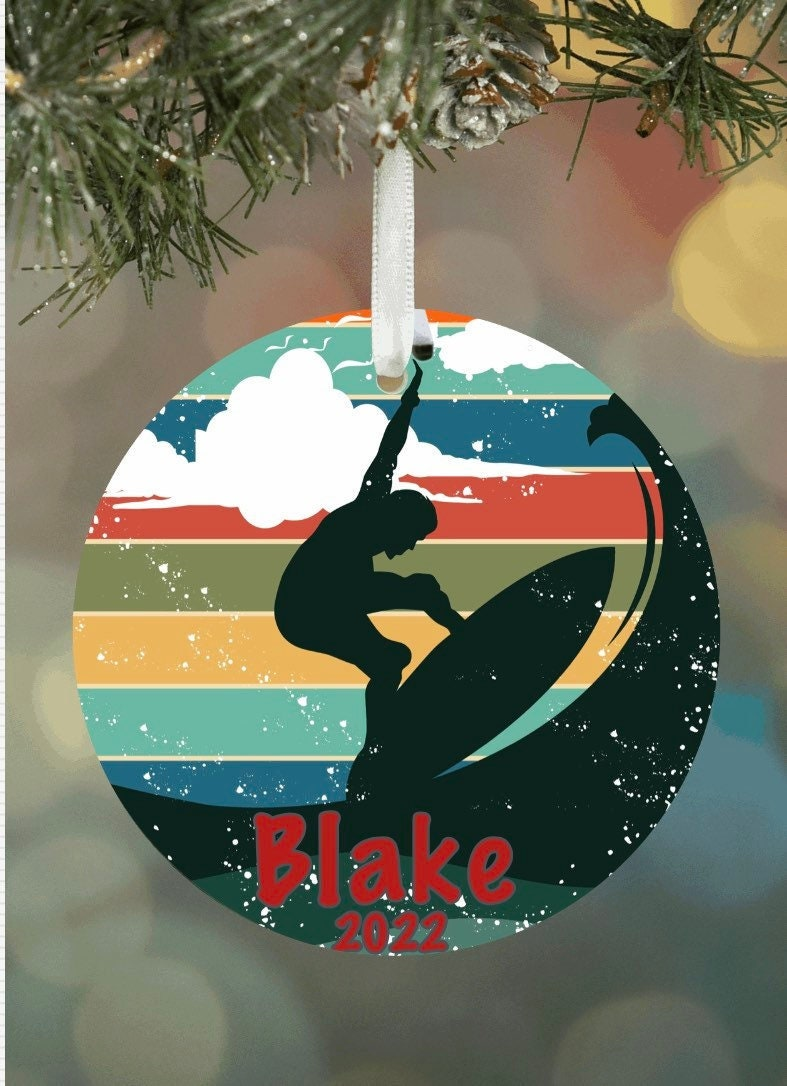 Surfing Christmas Ornament Surfinger Personalize Ornament Surfinger