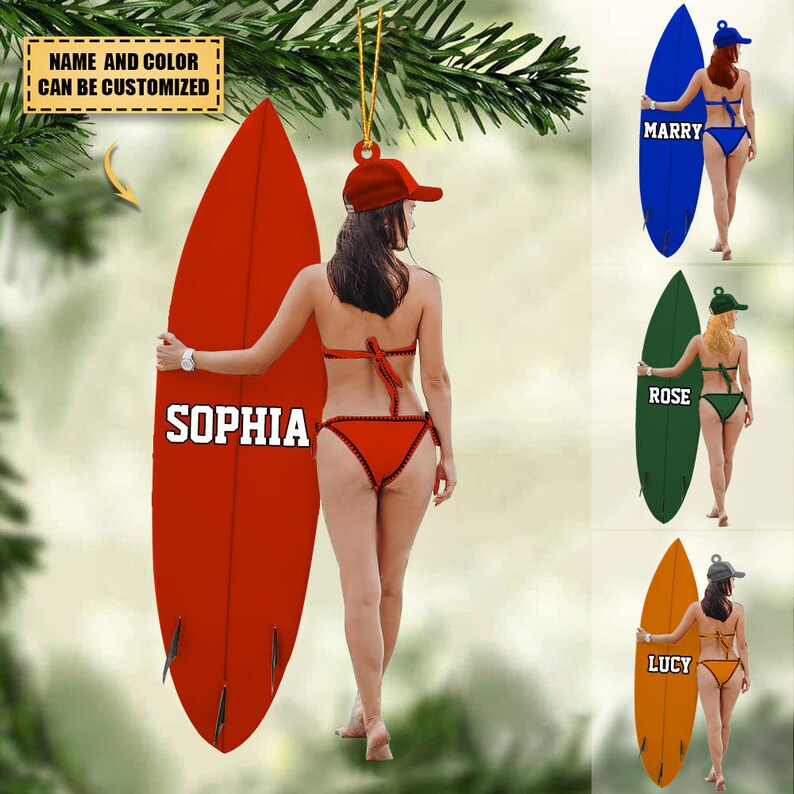 Personalized Girl With Surfingboard Christmas Acrylic Ornament